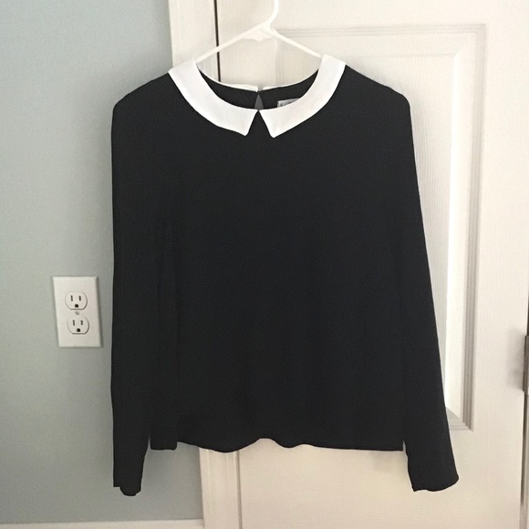 Mango Tops - Mango MNG Zara Black White Collared Blouse 4 XS